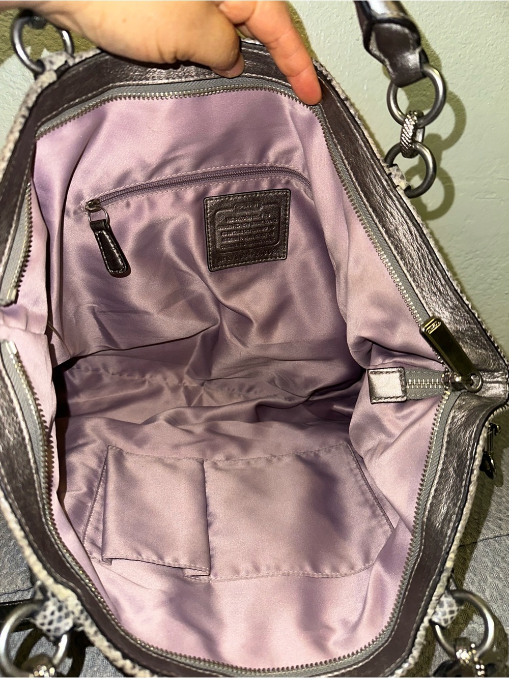Coach Campbell Snakeskin Embossed Leather Larger Satchel with Top Handles - Picture 6 of 16